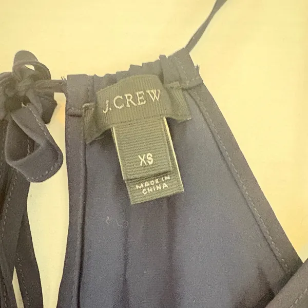 J.Crew Navy Blue Halter Maxi Dress XS Tassel Tie Keyhole Back Tiered Flounce Hem - Image 6