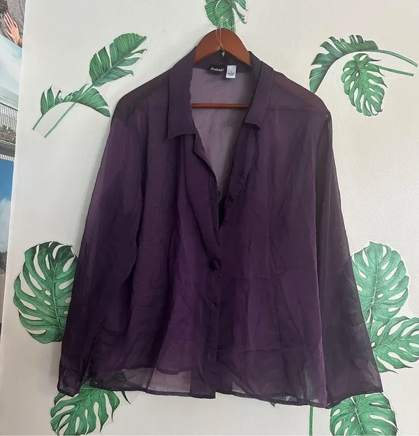 Vintage Sheer Purple Button Up Top Size L - Image 2