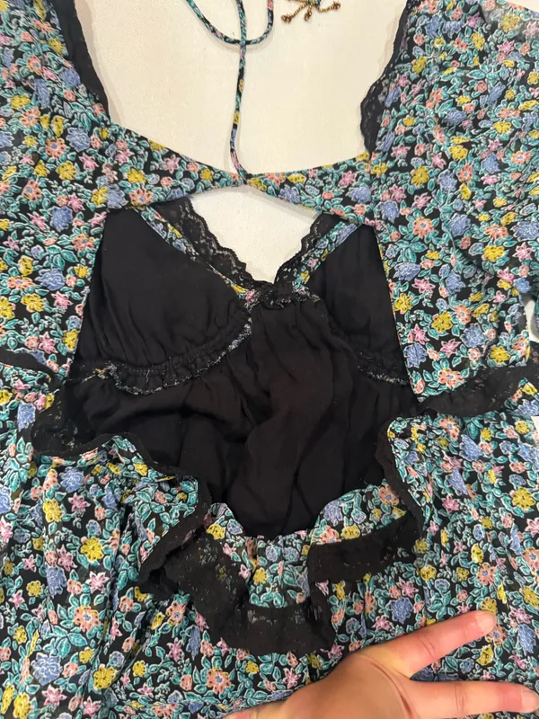 Free People Boho Sheer Bell Sleeve Lace Tunic Mini Dress - Image 8