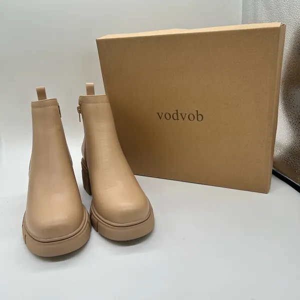 Vodvob Boots Womens 7.5 Tan Chelsea Fashion Lug Sole Ankle‎ Chunky Heel Boots - Image 5