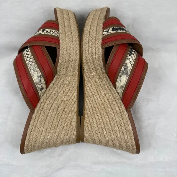 Coach Red Snakeskin‎ Striped Espadrille Wedge Platform Sandals Slides 8.5 READ - Image 11