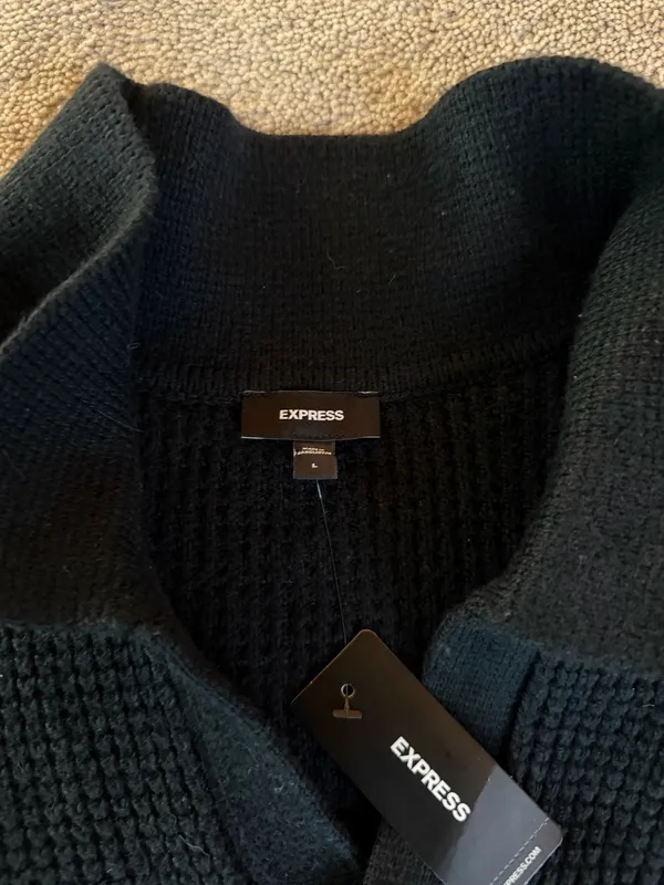 Express Black Waffle Knit Collared Sweater Size L NWT - Image 3