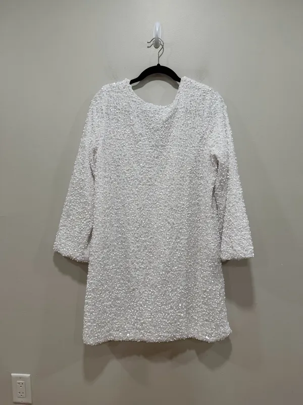 White Sequin Open Back Bow Detail Shift Dress Size Large - Image 2