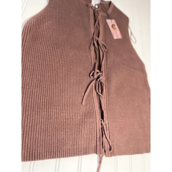 Sincerely Jules Brown Ribbed Tie Front Sweater Vest NWT Medium - Image 3