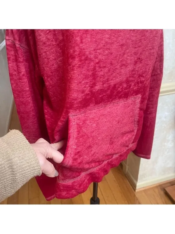 Vintage Free People We the Free Oversized Light Hoodie Red Sz S Burnout Pullover - Image 3