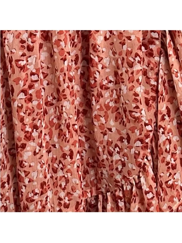 Chelsea 28 Pink White Floral Faux Wrap Long Sleeve Feminine Chiffon Dress Medium - Image 5