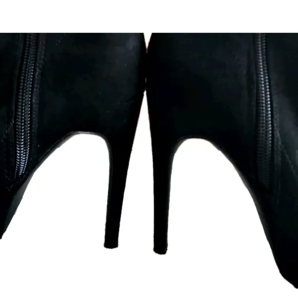 NWOB Wild Diva Black Vegan Suede Stiletto Boots with Gold Accents Size 8 - Image 12