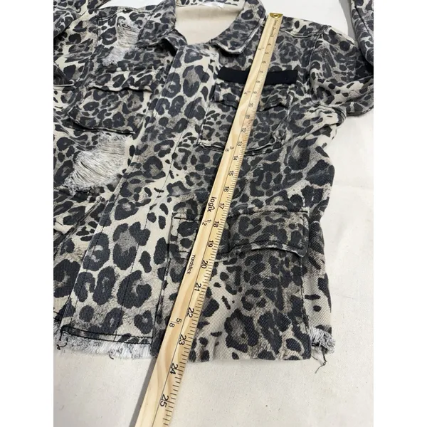 Dance And Marvel Leopard Distressed denim Jacket, Fits Med (D27) - Image 7