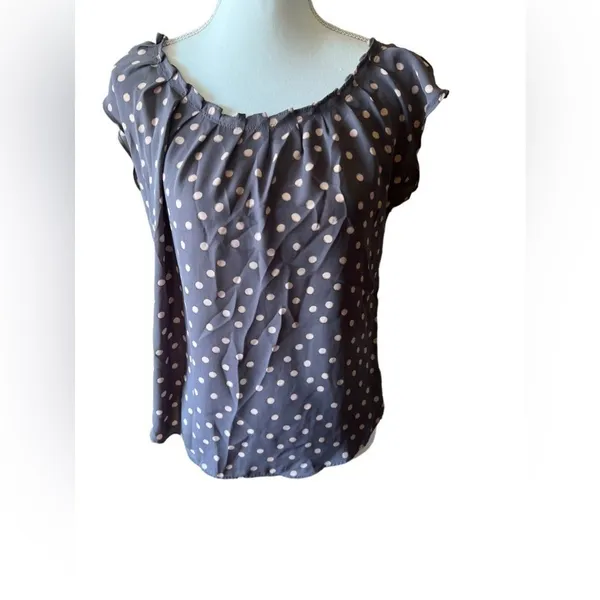 Lauren Conrad Polka Dot Tie Back Blouse Women's S Gray Pink Cap Sleeve - Image 2