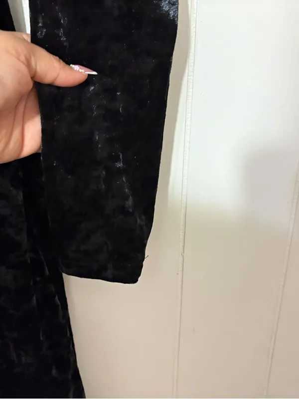 Sherri Hill Black Crushed Velvet Off Shoulder Mini Dress 6 Long Sleeve Cocktail - Image 6