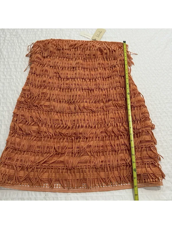 Anthropologie Let Me Be Orange Fringe Tube Strapless Mini Dress NWT Sz L Large - Image 2