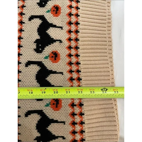 Source Unknown Halloween Sweater XL Black Cat Pumpkin Jack O Lantern Cream Knit Pullover - Image 9