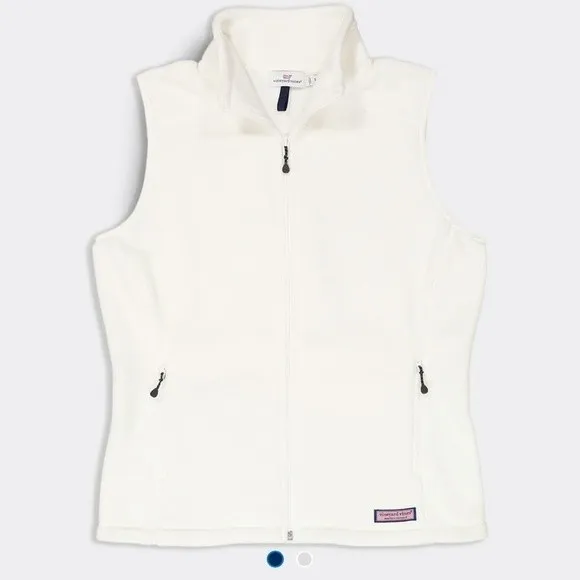 Vineyard Vines White Fleece Quilted Zip Up Sleeveless Vest M - Image 3