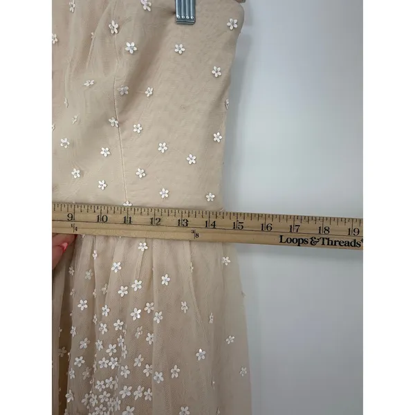 BHLDN Anthropologie Strapless Embellished Floral Fit & Flare Midi Dress Blush M - Image 10