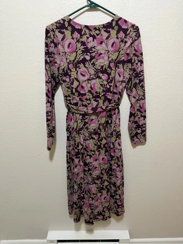 Pact Fit & Flare Wrap Dress Medium Berry Jam Floral Organic Cotton - Image 5