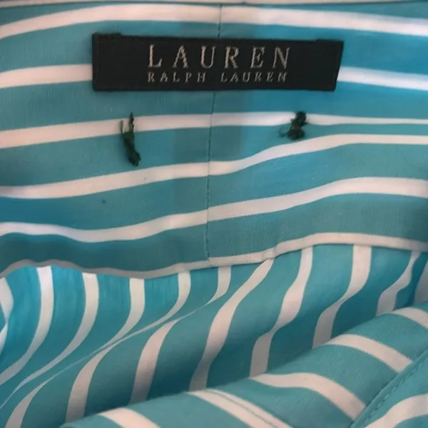 Lauren Ralph Lauren Blue White Stripe Button Down Blouse Sz L 100% Cotton Logo - Image 6