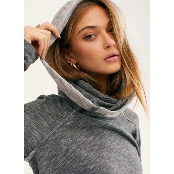 FREE PEOPLE FP Beach Cacoon Cowl Neck Knit Top Gray Space Dye X-Small Small - Image 5