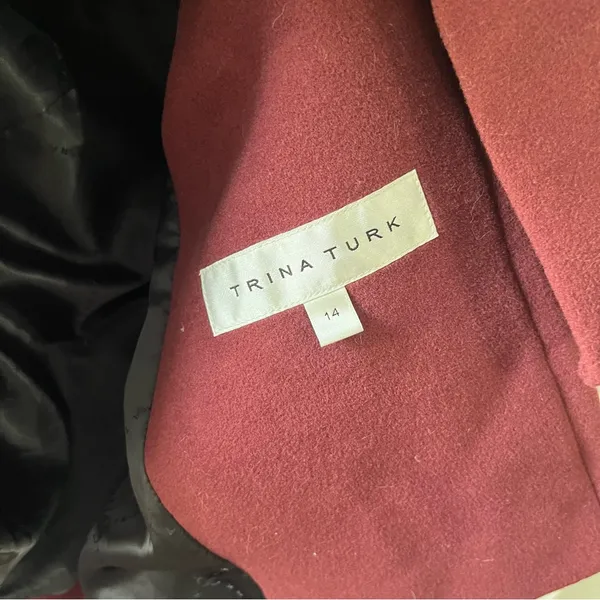 Trina Turk Coat Woman 14 Peacoat Double Breasted Maroon Jacket Wool Cashmere - Image 3