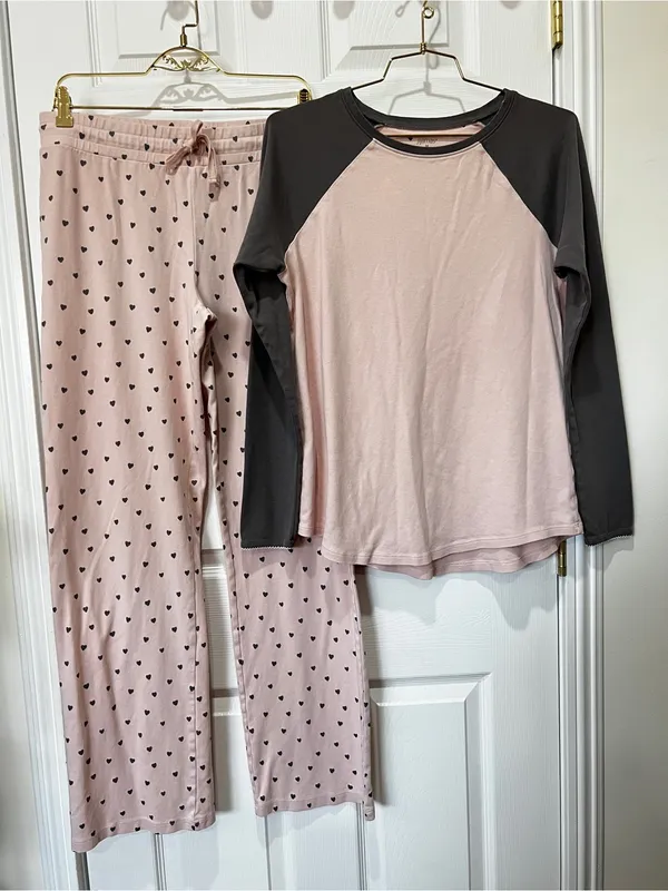 Jijamas Pajama Set Hearts Print Pima Cotton Size Medium Tall Pink Gray - Image 2