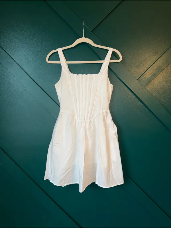Papermoon Cotton Poplin Corset Mini Square Neck Pleated Pockets Cottagecore Dres - Image 2