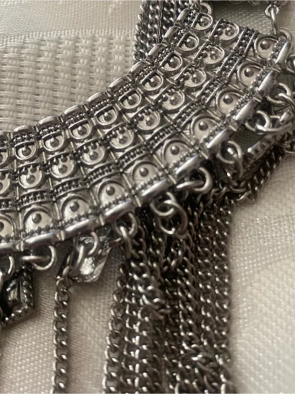 Wild Flower Silver Tone Long Statement Bib Necklace Fringe Festival Boho New NWT - Image 4