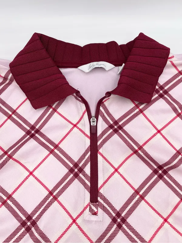 Lady Hagen Women's Sleeveless Golf Polo Top Size XS Red Pink Argyle Plaid Preppy - Image 4