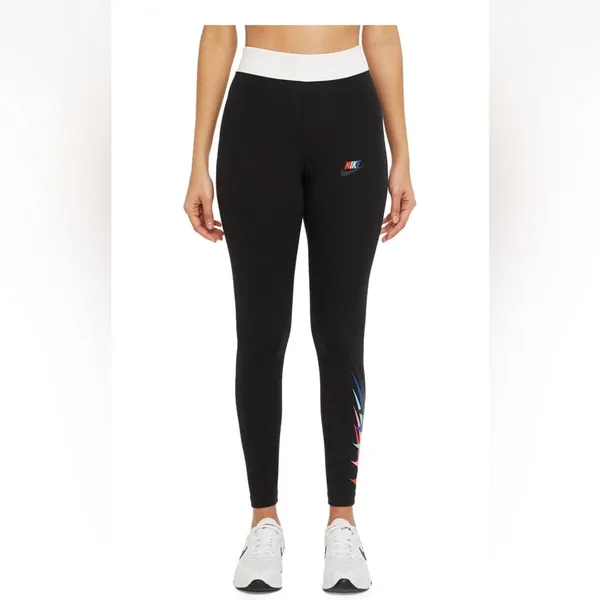 Nike Retro Women's Black Leggings with Colorful Accents Size Small - Image 2