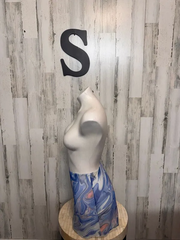 SHEIN Blue Marble Mesh Mini Skirt Womens S Abstract Y2K Sheer Swim Cover Up - Image 5