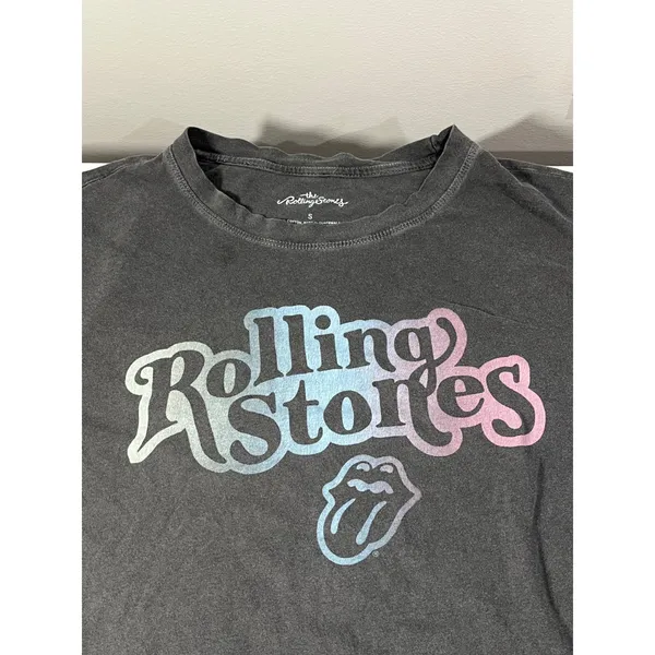 The Rolling Stones Band T Shirt‎ Gray Distressed Graphic Tee Women's Small - Image 2