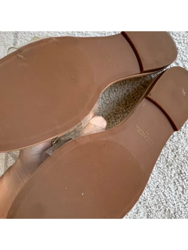 Clear Slide Sandals Nude Gold/Silver Chain Transparent Strap Slip On Sz 8 - Image 5