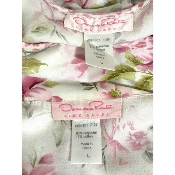 Oscar de la Renta Pink Label Floral Nightgown Set Pink White Large 683420T - Image 4
