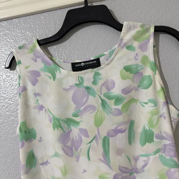 Sag Harbor Midi Dress Sz 6P 6 Petite Pastel Floral Sleeveless Tie Back - Image 2