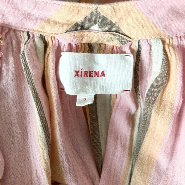 Xirena Sabrine Pink Striped Cotton Gauze V-Neck Mini Dress Long Sleeve Sz Small - Image 5