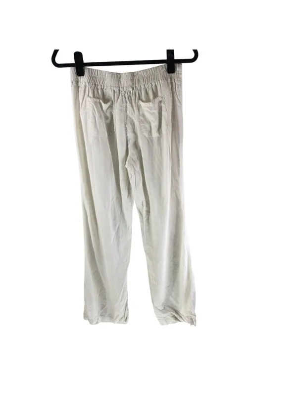 Adrienne Vittadini Womens White Linen-Blend Drawstring Pants Size M - Image 2