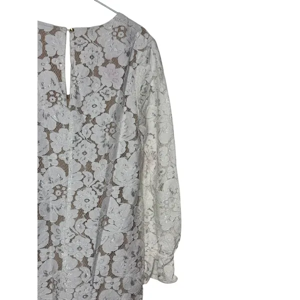 Wayf Women‎ Blouse Sheer Lace Floral V-Neck 3/4 Sleeve Nude Lining Ivory Medium - Image 10