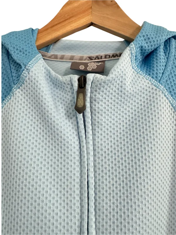 Salomon Womens Snowboard Ski Hoodie / Jacket Blue Textured Zip Pockets L - Image 4