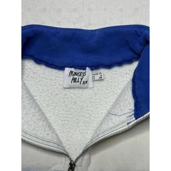 Princess Polly Cropped Half-Zip Pullover Sweatshirt – Women’s US 6 – Blue White - Image 3