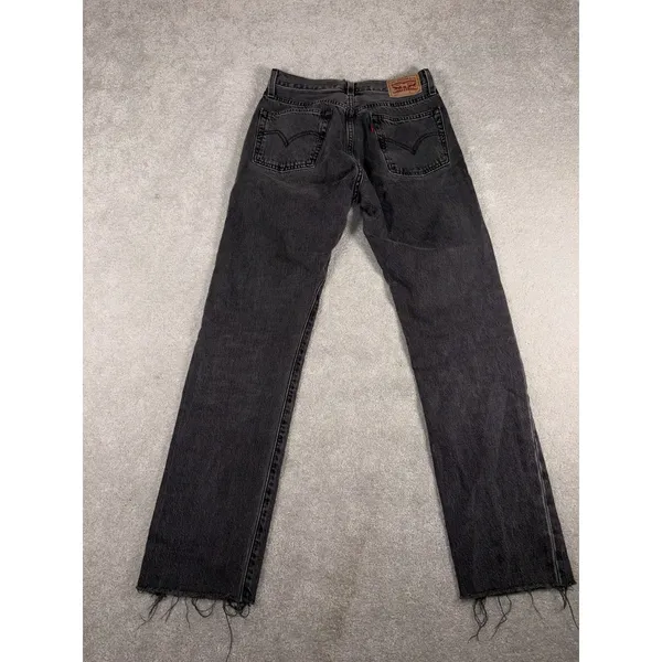 womens levis 501 button fly jeans 26x28 raw‎ hem Washed Black Gray - Image 6