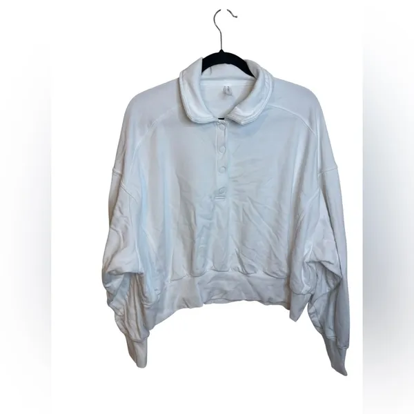Fabletics White Year Round Terry Front Snap Sweatshirt - Image 2