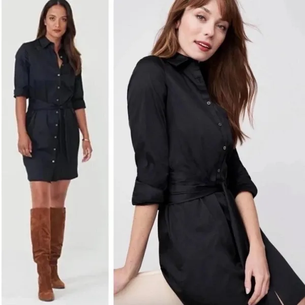 UNTUCKIT Angelina Black Button Front Belted Shirt Dress Long Sleeve Women 897 - Image 2