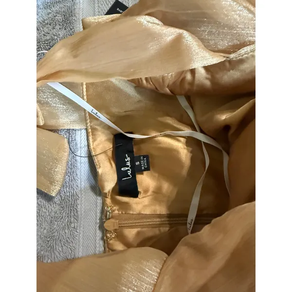 NWT Lulus Small Gold Radiant Arrival‎ Shiny Gold Organza Tiered Tie-Strap Maxi - Image 5