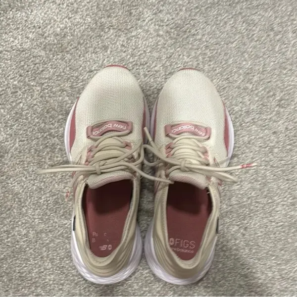 Figs New Balance Women's Roav V1 Cream and Pink Sneakers - Image 2