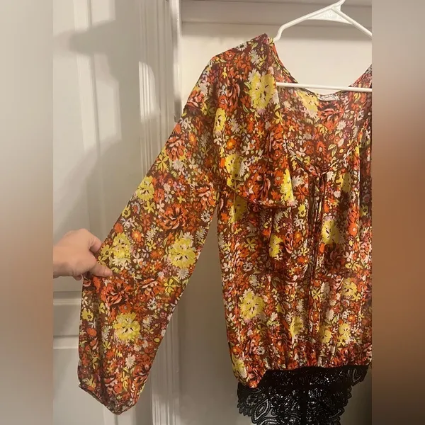 Final price Free People Floral Chiffon Top Say it to Me Bodysuit - Image 3