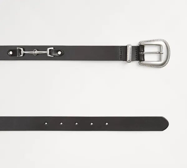 ZARA Black Silver Leather Contrast Belt Accessory - Image 3