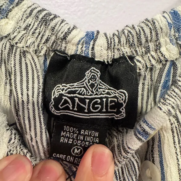 Grey white‎ and blue Angie stripe flowy button shirt - Image 2