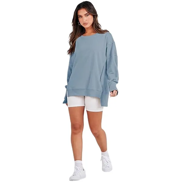 NWT ~ Women's Oversized Light Blue Hi-Lo Tunic Sweatshirt Raw Edge ~ Small - Image 5