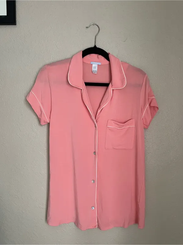 Eberjey Gisele Tencel Modal Short Sleeve Size Small Coral Pink Pajama PJ Button - Image 5