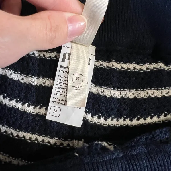 Pact Organic‎ Cotton Linen Knit Striped Wide Leg Lounge Pants Navy White Medium - Image 10