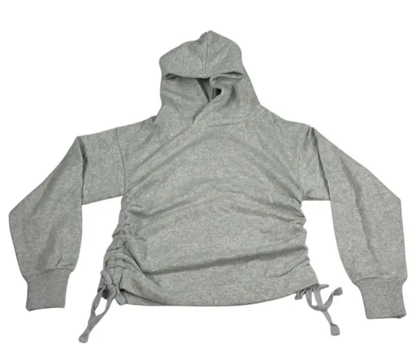 Aerie Hoodie Sweatshirt Oversized Cinch Side Ruched Pullover Grey Cropped XS NEW - Image 5