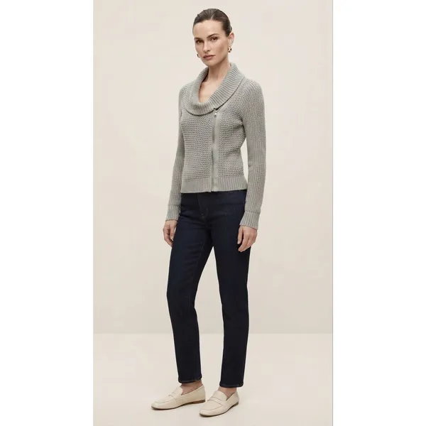 Gap Women Sweater Small Gray Asymmetrical Zip Shawl Collar Waffle Knit Cardigan - Image 2